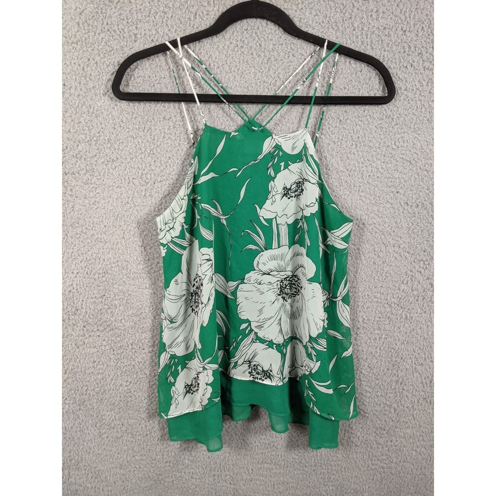 Sienna Sky Cami Tank Top Women S Green Floral Layered Spaghetti Strap Y2K Beach